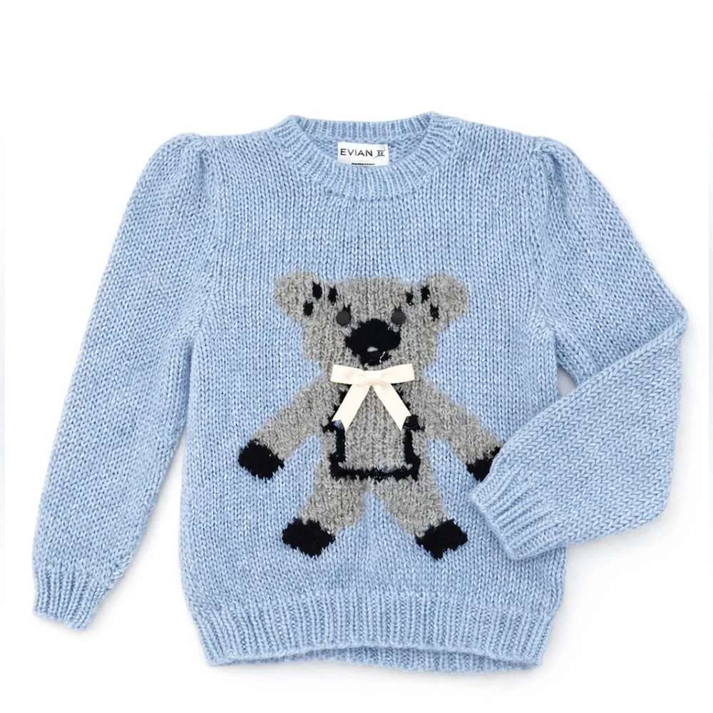 Vintage Evian II Cottagecore Teddy Bear Hand Knit Soft Girl Sweater XS–S‎